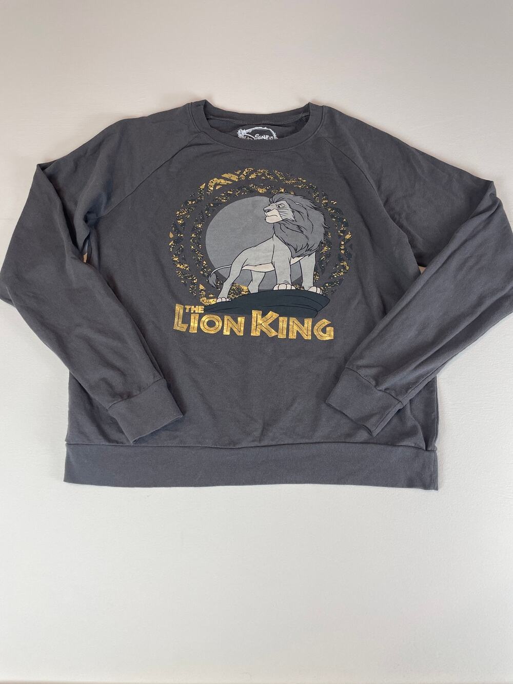 Disney Lion King Gray Gold Graphic Lightweight Sweatshirt Size L Cotton